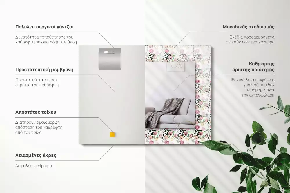 Espelho decorado Padrão floral