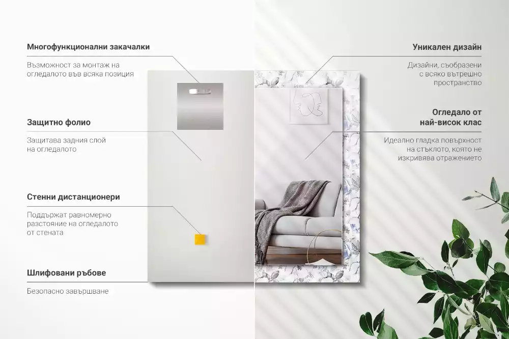 Espelho decorado Flores e folhas