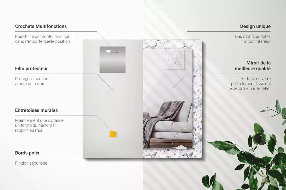 Espelho decorado Flores e folhas