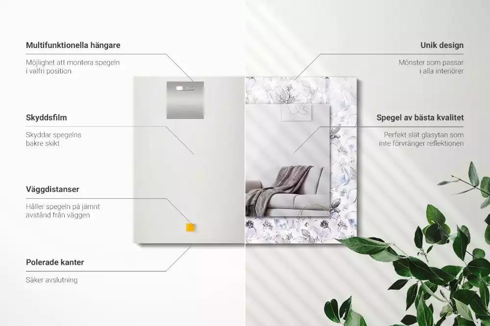 Espelho decorado Flores e folhas