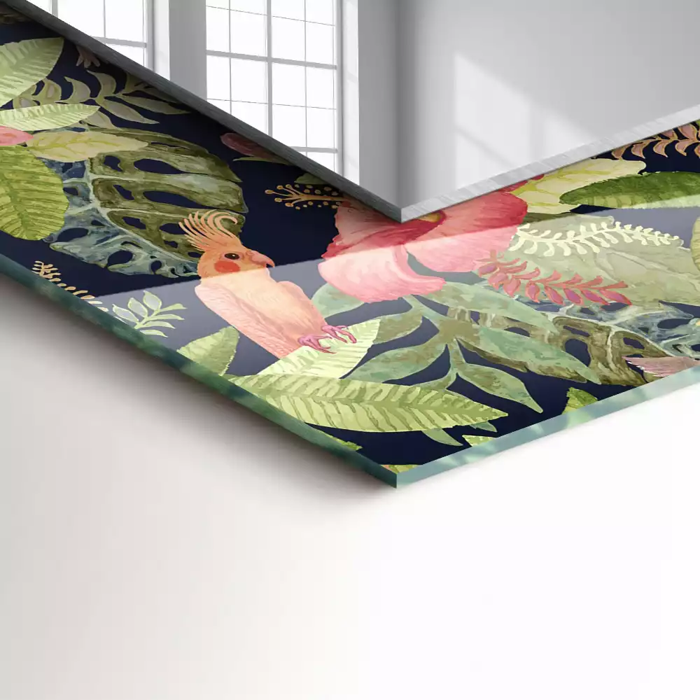 Espelho com moldura decorada Flores e pássaros