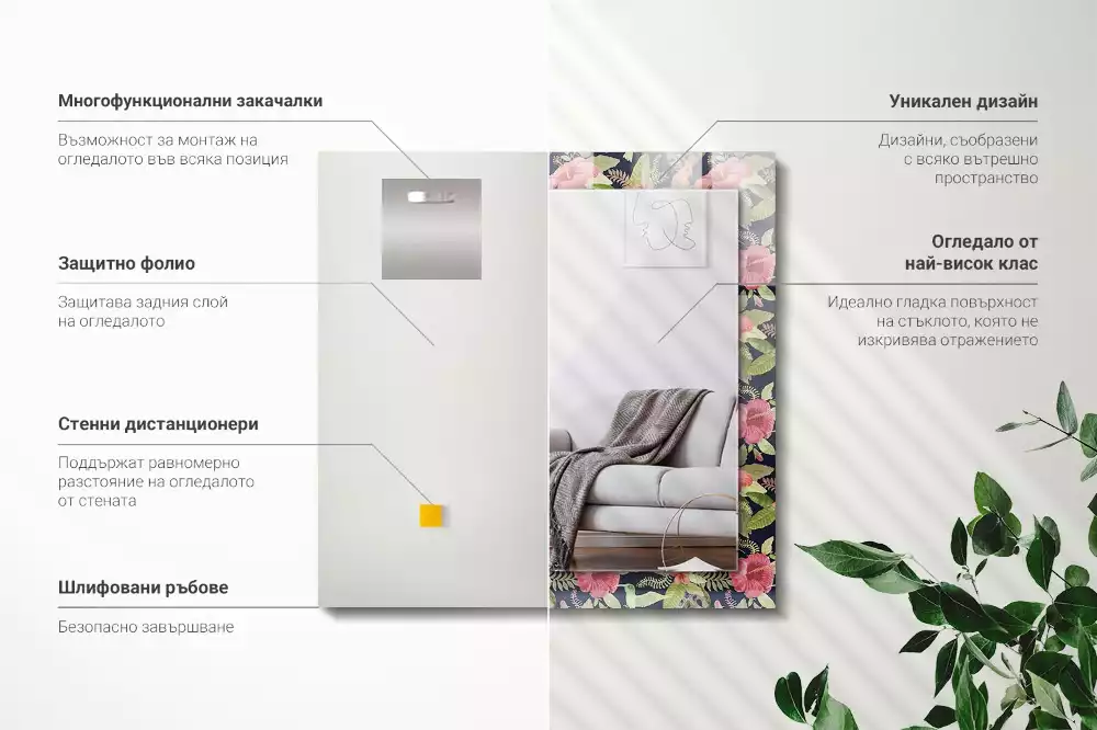 Espelho com moldura decorada Flores e pássaros