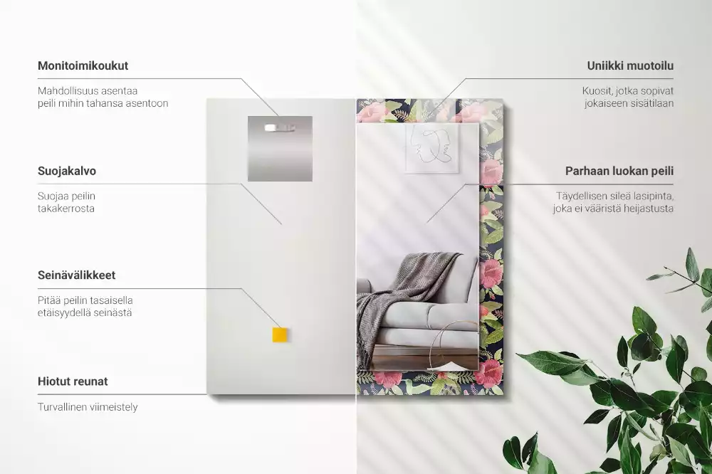 Espelho com moldura decorada Flores e pássaros