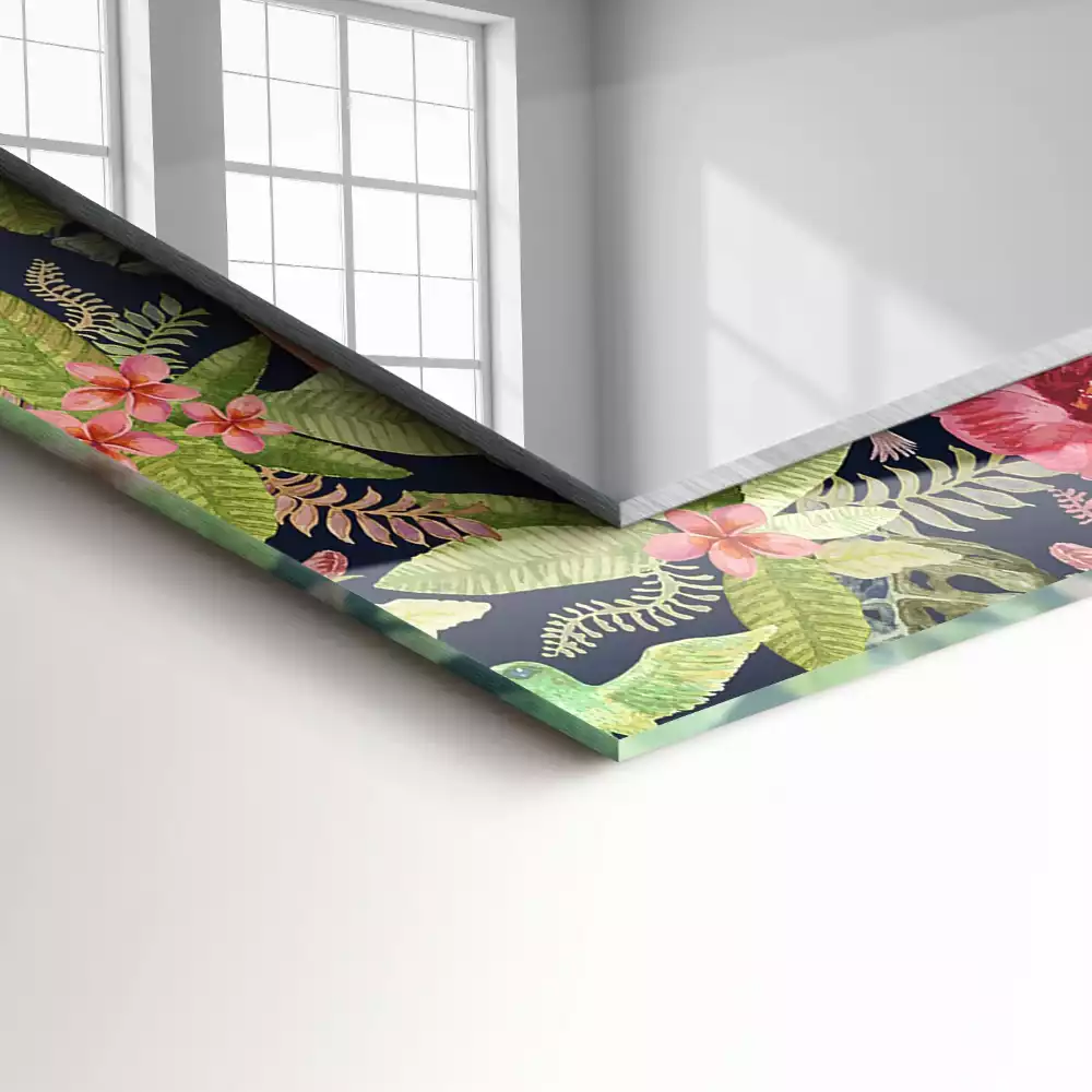 Espelho com moldura decorada Flores e pássaros