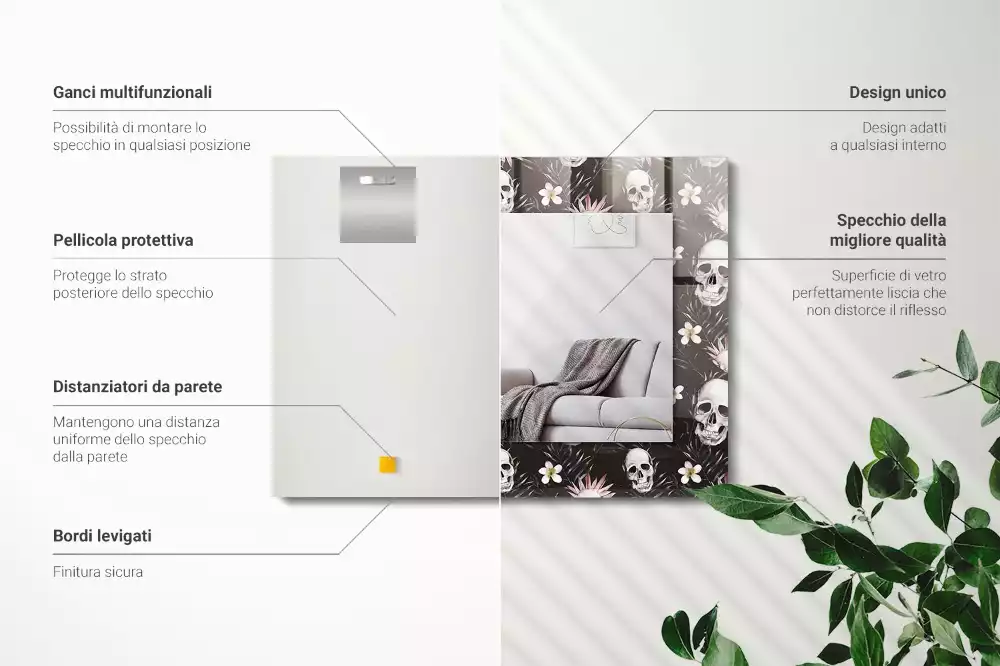 Espelho decorativo Caveiras e flores