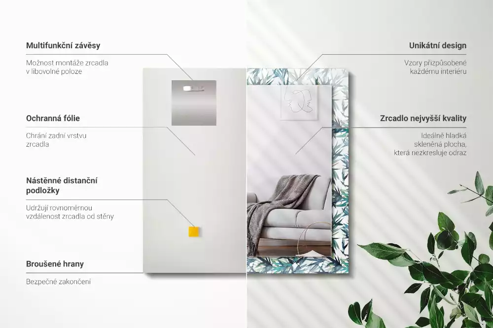 Espelho decorativo Folhas de bambu em aquarela