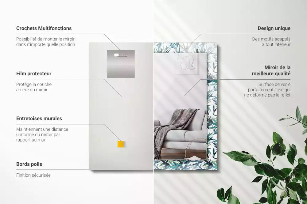 Espelho decorativo Folhas de bambu em aquarela