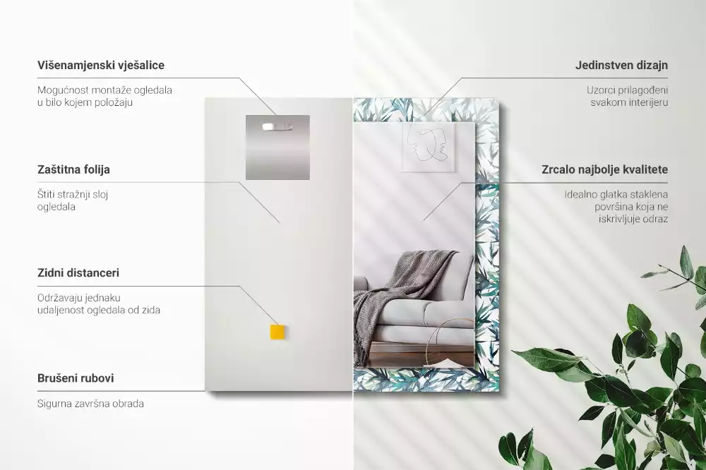 Espelho decorativo Folhas de bambu em aquarela