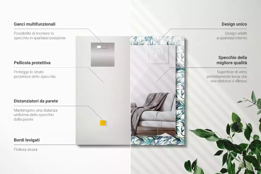 Espelho decorativo Folhas de bambu em aquarela