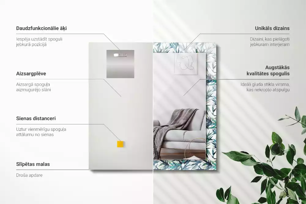 Espelho decorativo Folhas de bambu em aquarela