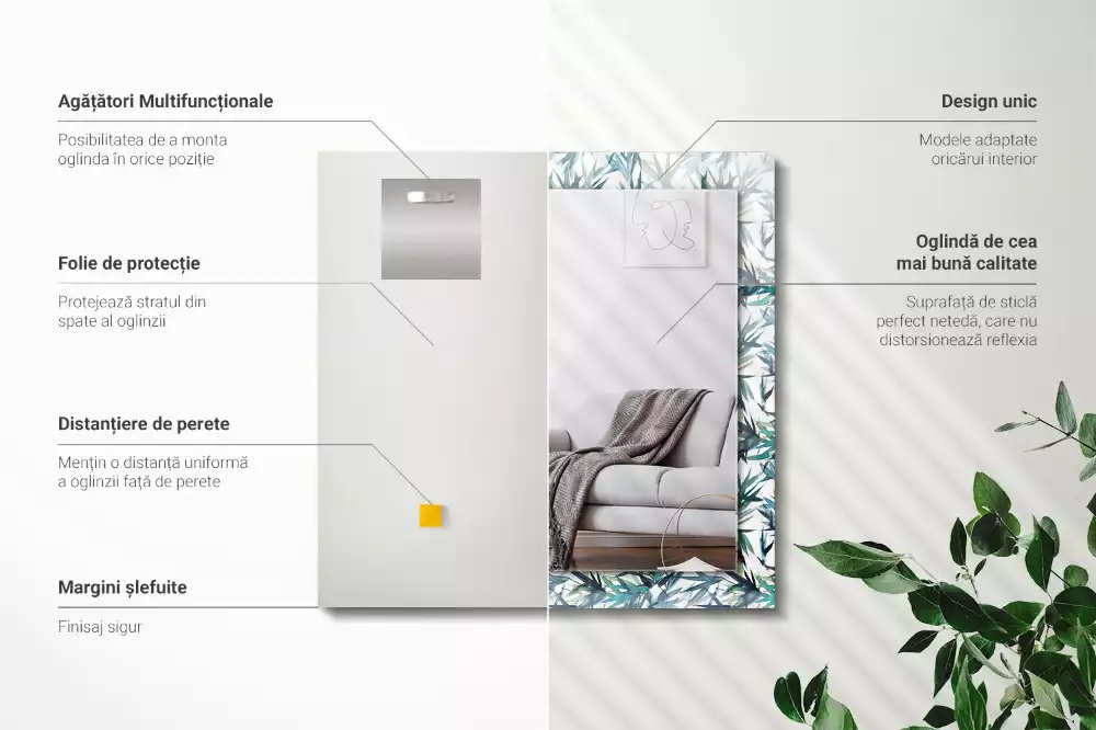 Espelho decorativo Folhas de bambu em aquarela