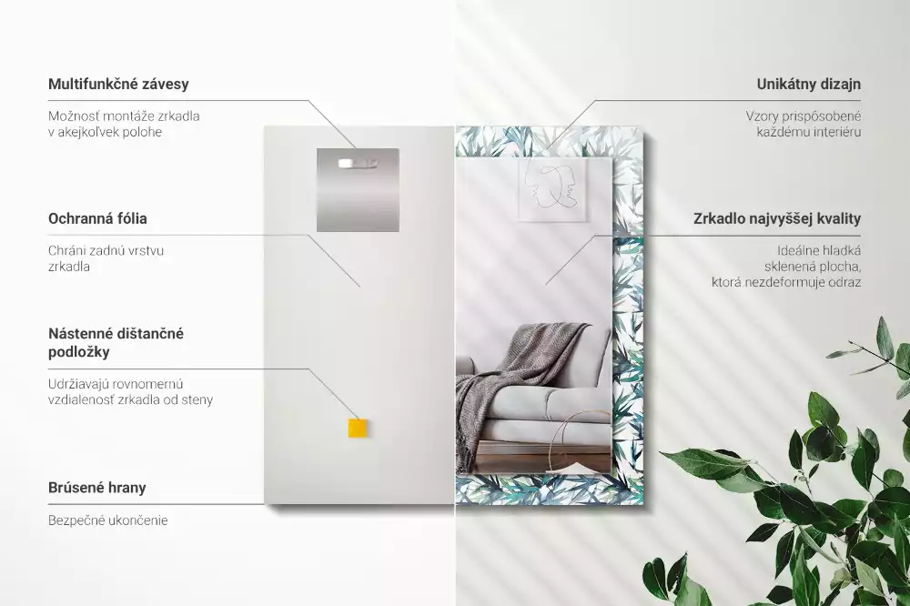 Espelho decorativo Folhas de bambu em aquarela