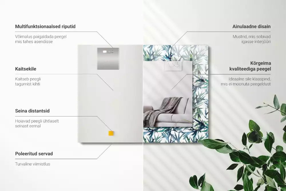 Espelho decorativo Folhas de bambu em aquarela