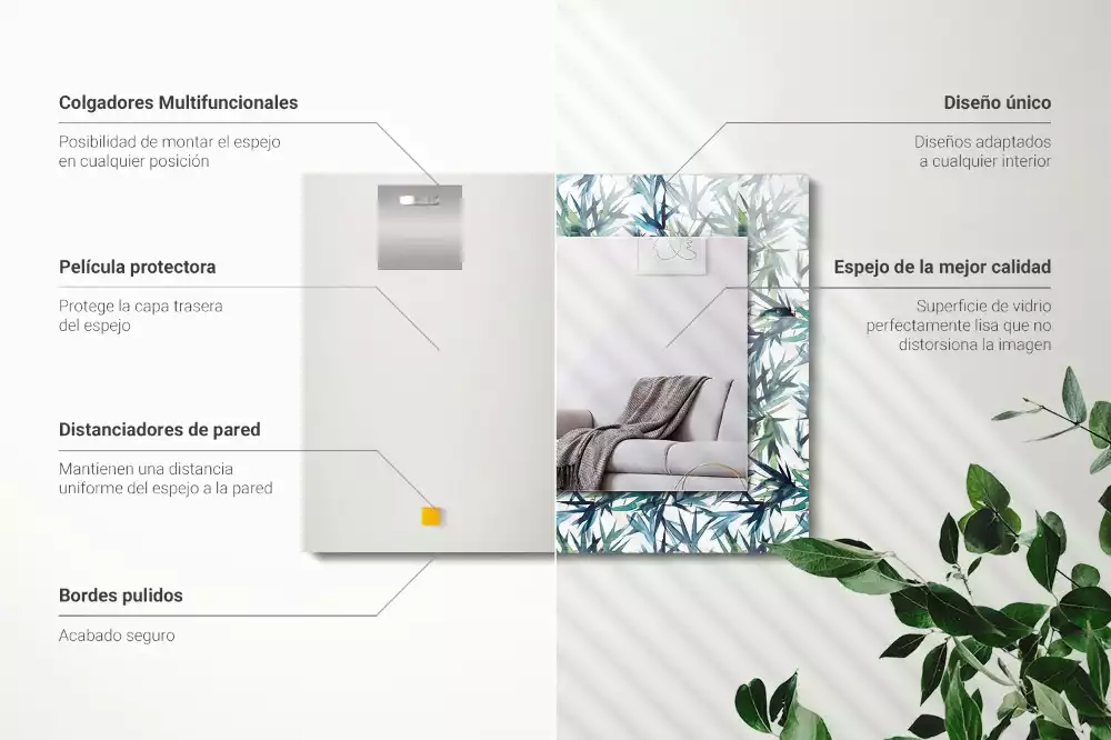 Espelho decorativo Folhas de bambu em aquarela