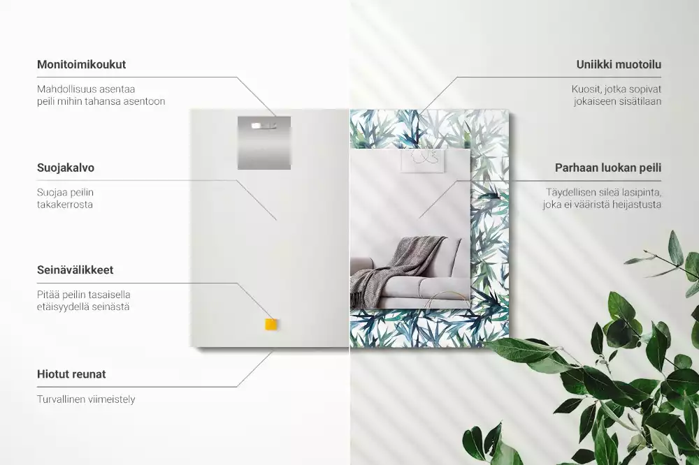 Espelho decorativo Folhas de bambu em aquarela