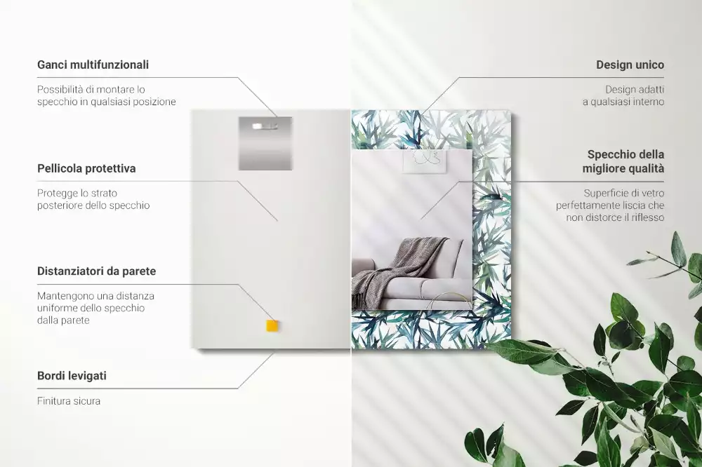 Espelho decorativo Folhas de bambu em aquarela