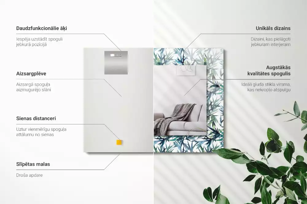Espelho decorativo Folhas de bambu em aquarela