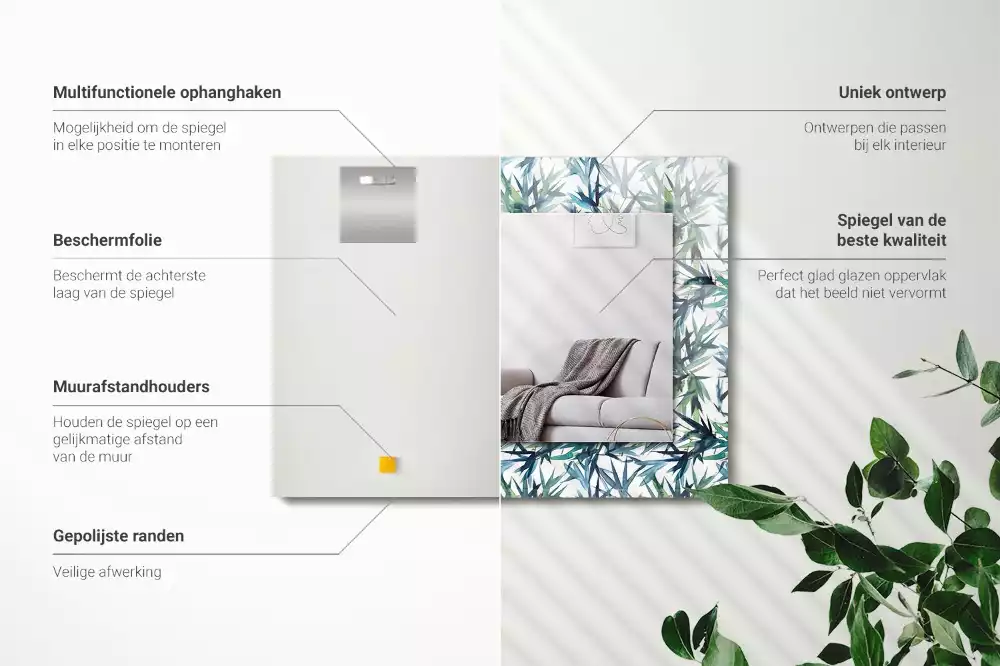 Espelho decorativo Folhas de bambu em aquarela