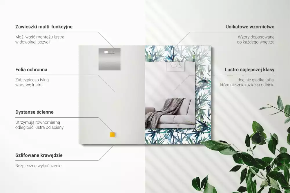 Espelho decorativo Folhas de bambu em aquarela