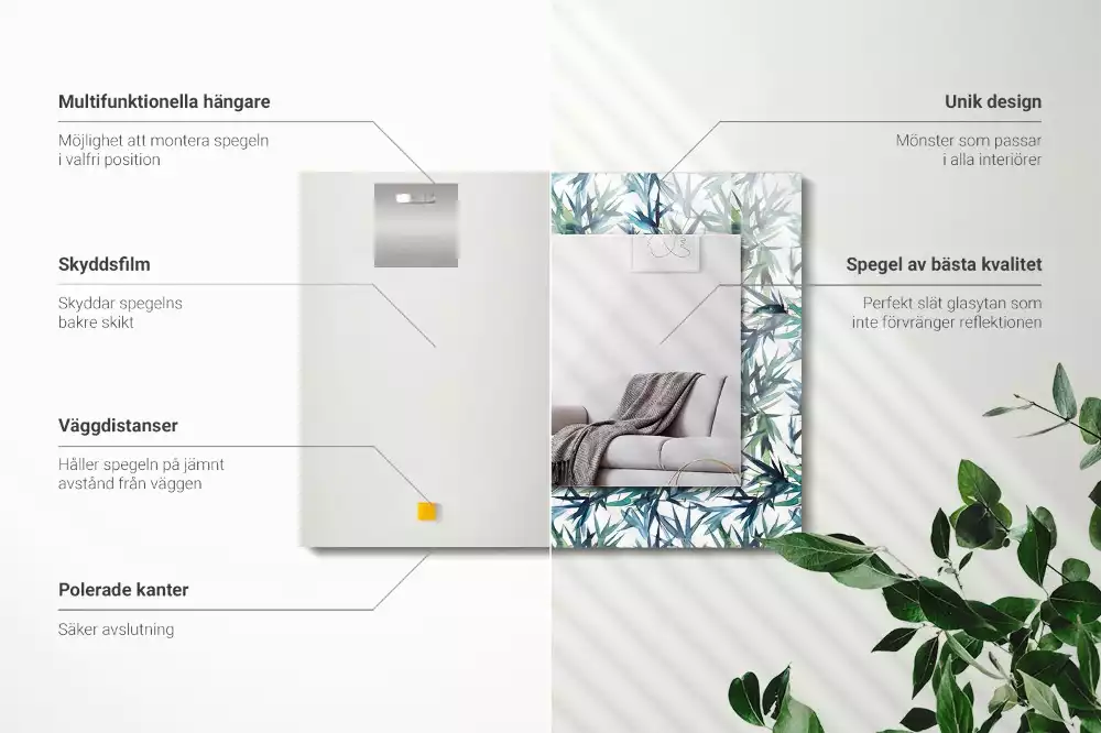 Espelho decorativo Folhas de bambu em aquarela