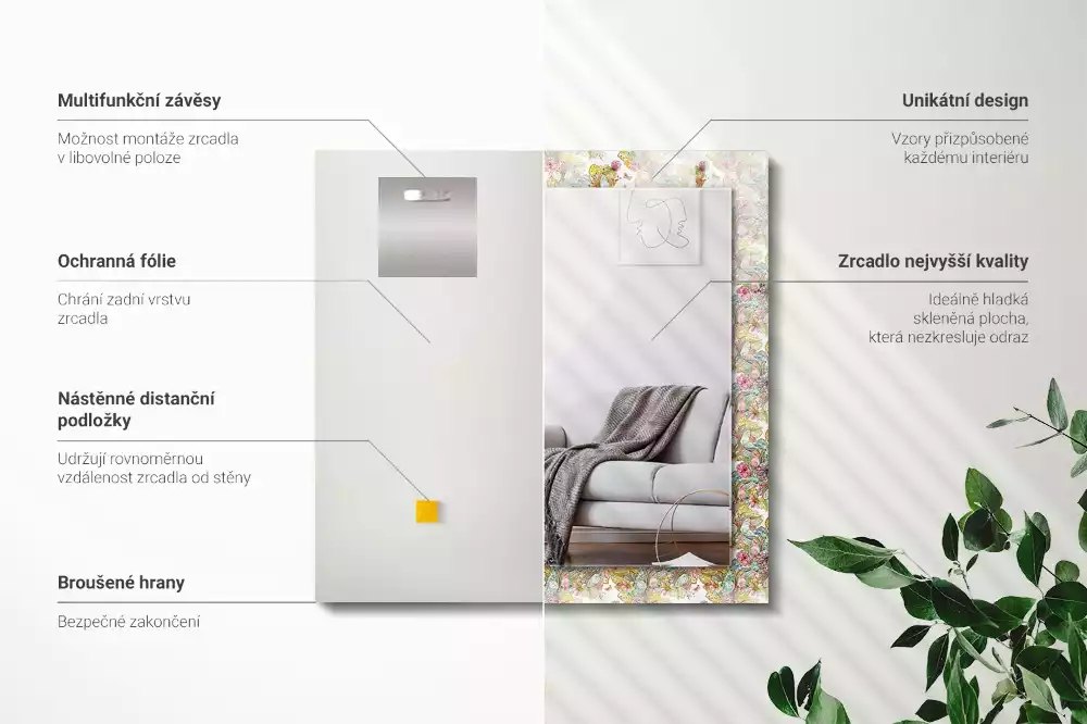 Espelho decorado Flores de borboletas coloridas