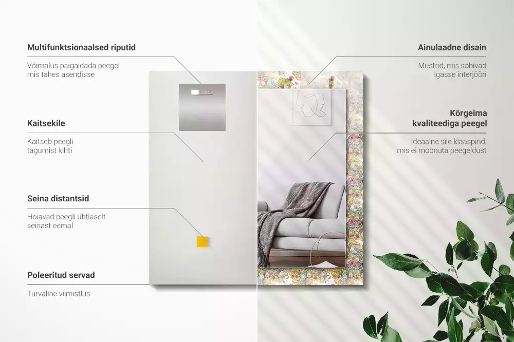 Espelho decorado Flores de borboletas coloridas