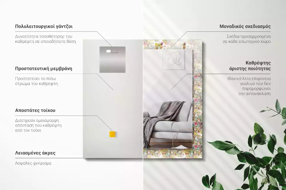 Espelho decorado Flores de borboletas coloridas