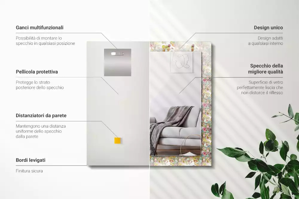 Espelho decorado Flores de borboletas coloridas