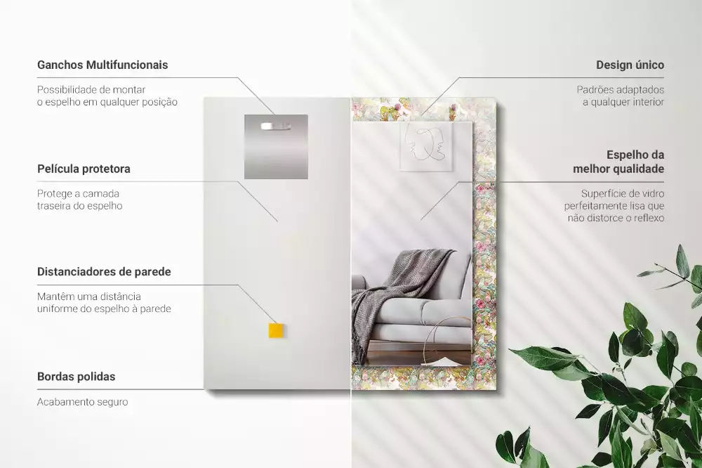 Espelho decorado Flores de borboletas coloridas