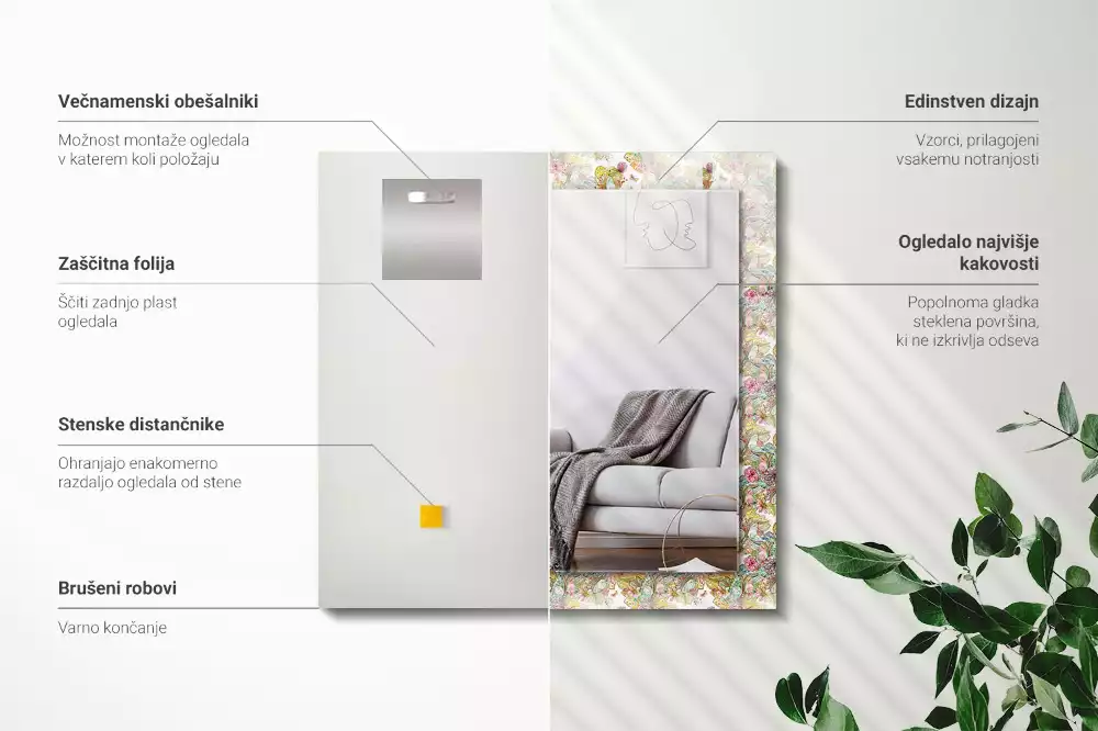 Espelho decorado Flores de borboletas coloridas