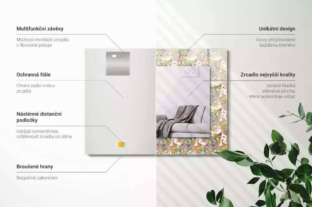 Espelho decorado Flores de borboletas coloridas