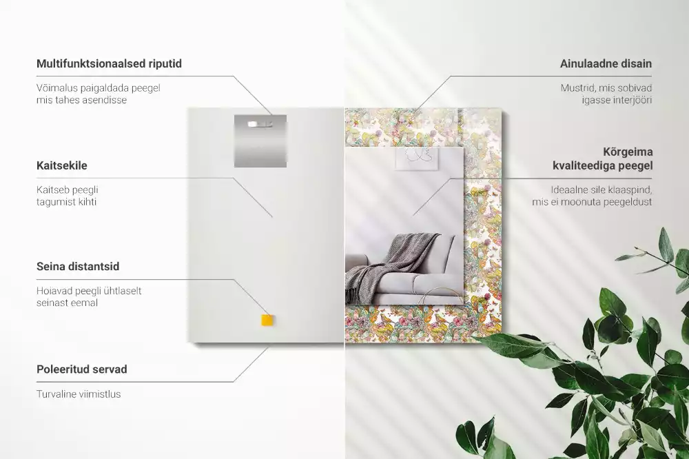 Espelho decorado Flores de borboletas coloridas