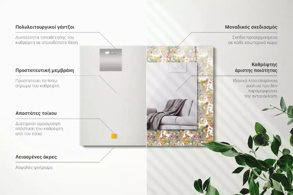 Espelho decorado Flores de borboletas coloridas