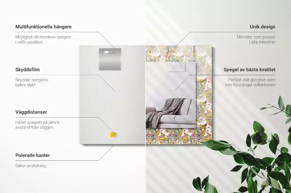 Espelho decorado Flores de borboletas coloridas