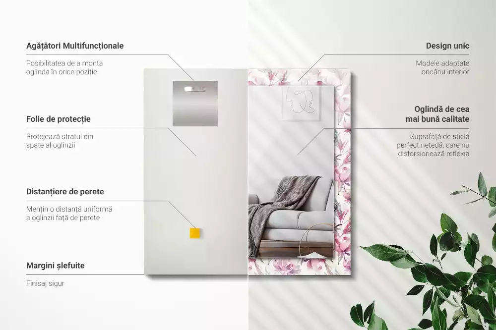 Espelho decorativo Padrões florais roxos