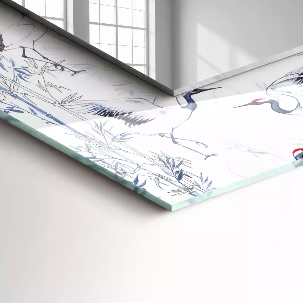 Espelho com moldura decorada Guindastes e bambus