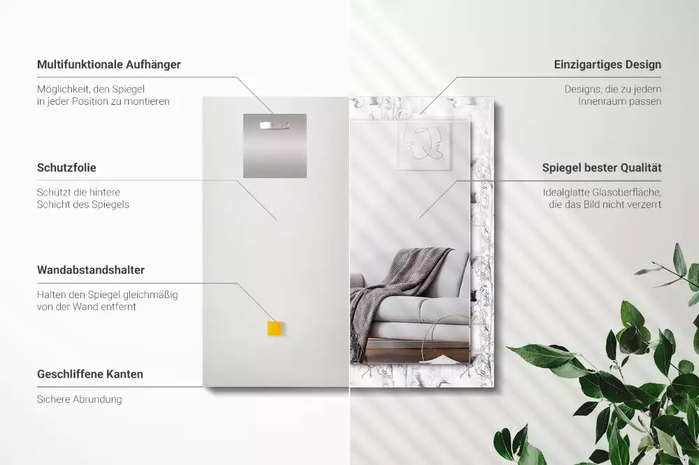 Espelho com moldura decorada Guindastes e bambus