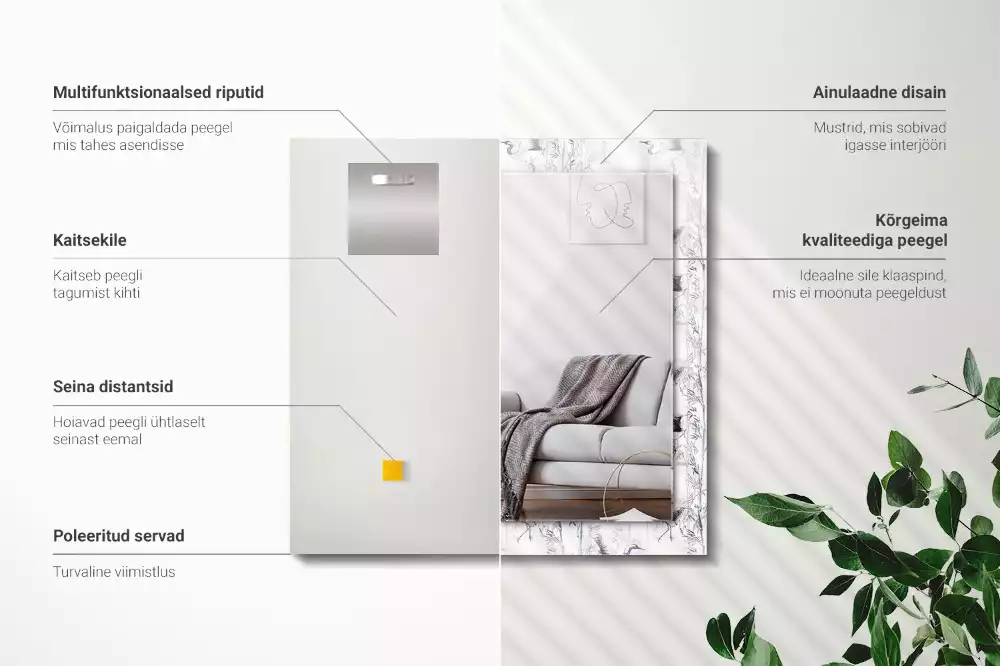 Espelho com moldura decorada Guindastes e bambus