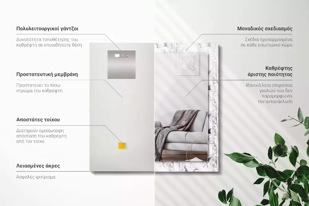 Espelho com moldura decorada Guindastes e bambus