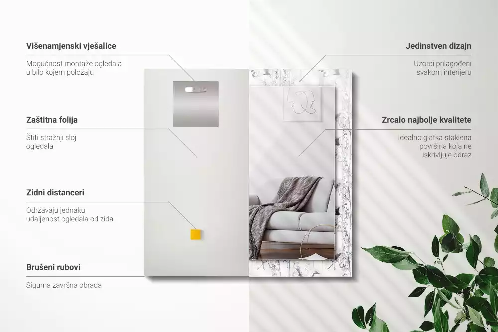 Espelho com moldura decorada Guindastes e bambus