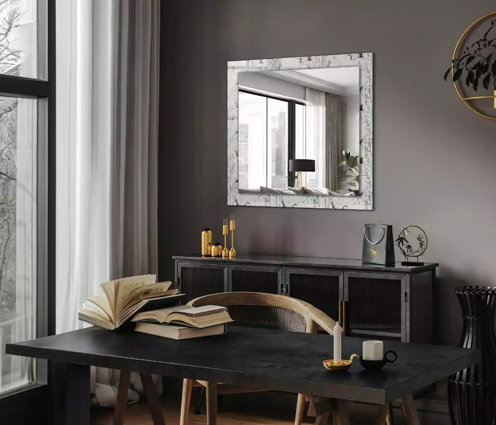 Espelho com moldura decorada Guindastes e bambus