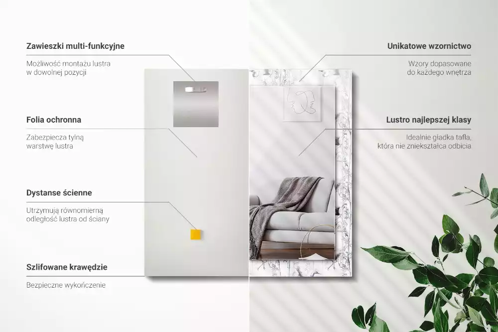 Espelho com moldura decorada Guindastes e bambus