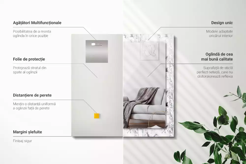 Espelho com moldura decorada Guindastes e bambus