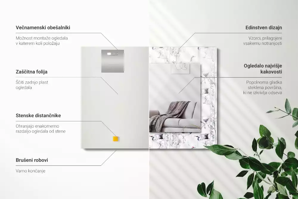 Espelho com moldura decorada Guindastes e bambus