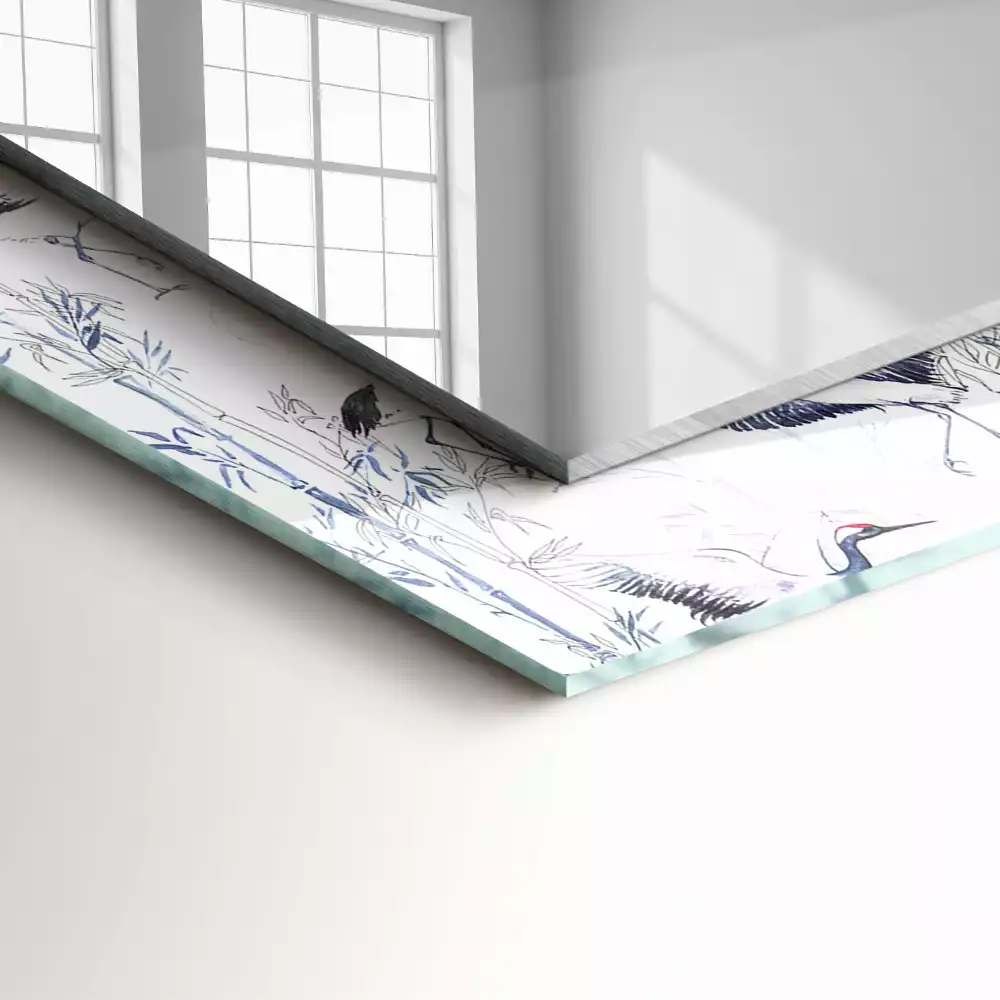 Espelho com moldura decorada Guindastes e bambus