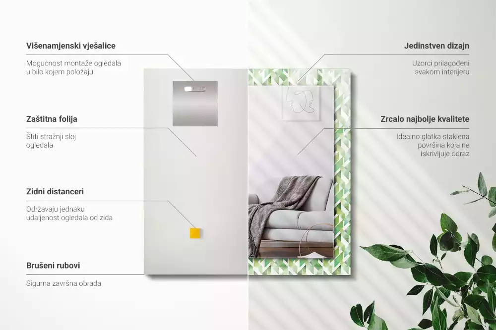 Espelho decorado Padrão geométrico verde