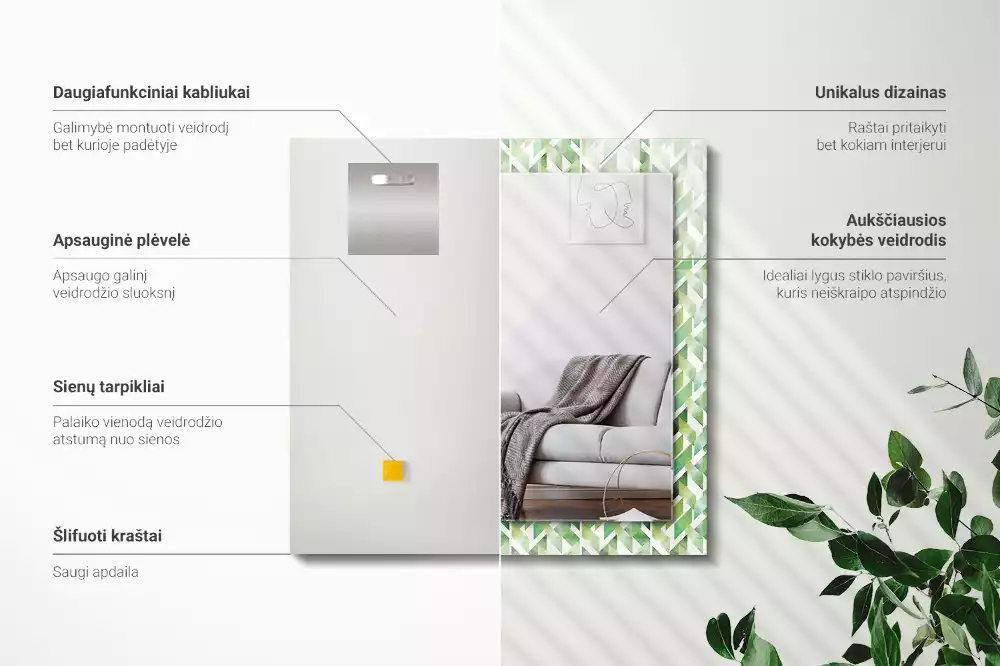 Espelho decorado Padrão geométrico verde