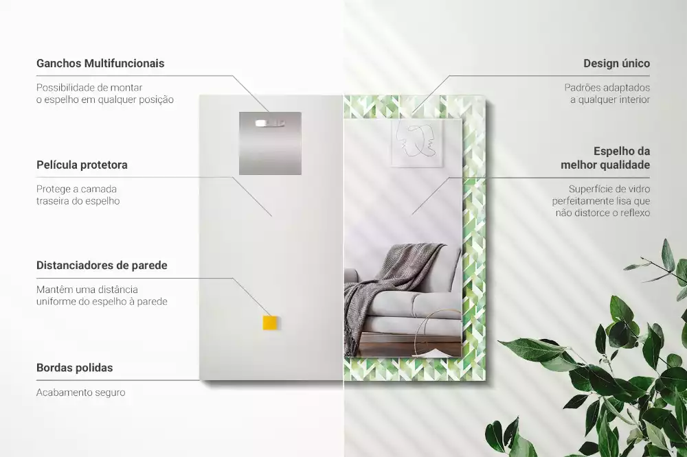 Espelho decorado Padrão geométrico verde