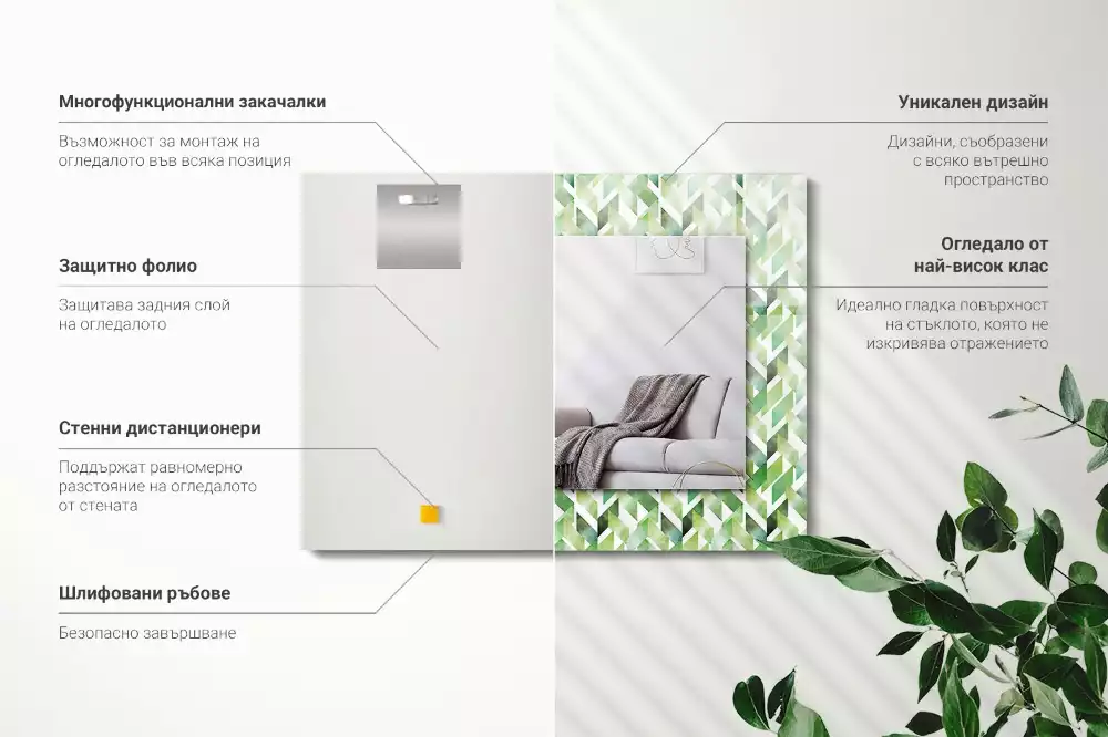 Espelho decorado Padrão geométrico verde