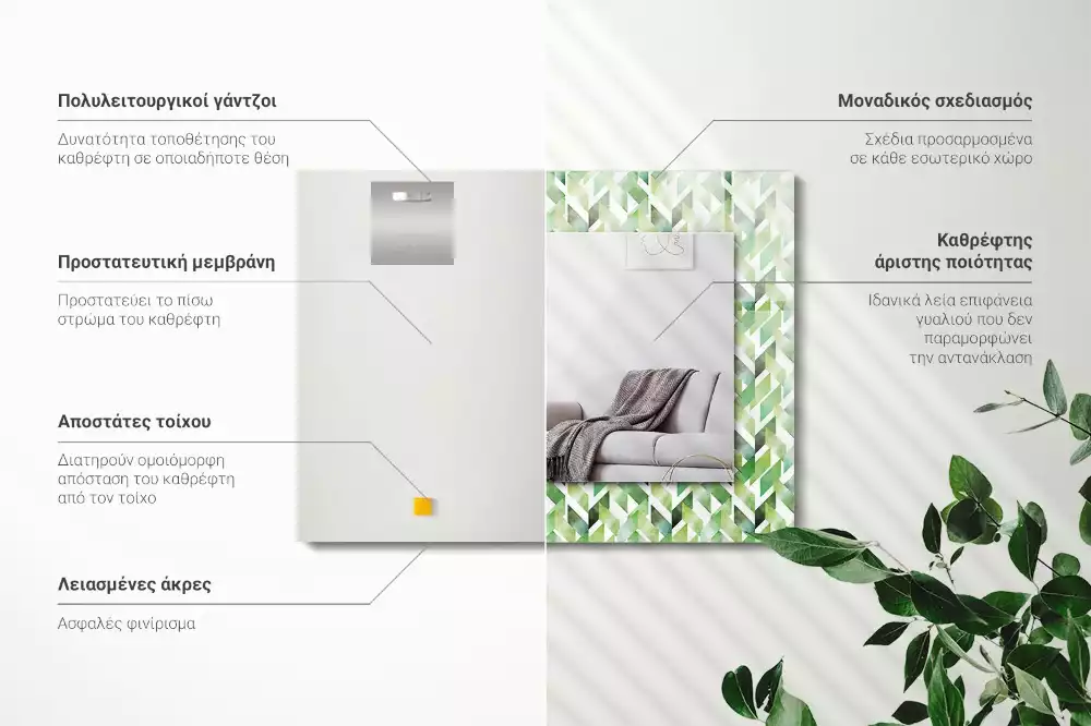 Espelho decorado Padrão geométrico verde